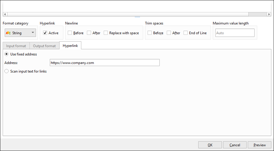 Use fixed address is selected and the Address box contains a URL.